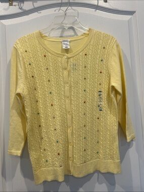 New Old Navy Light Yellow Pointelle Cardigan Multicolor rosettes cottage core l